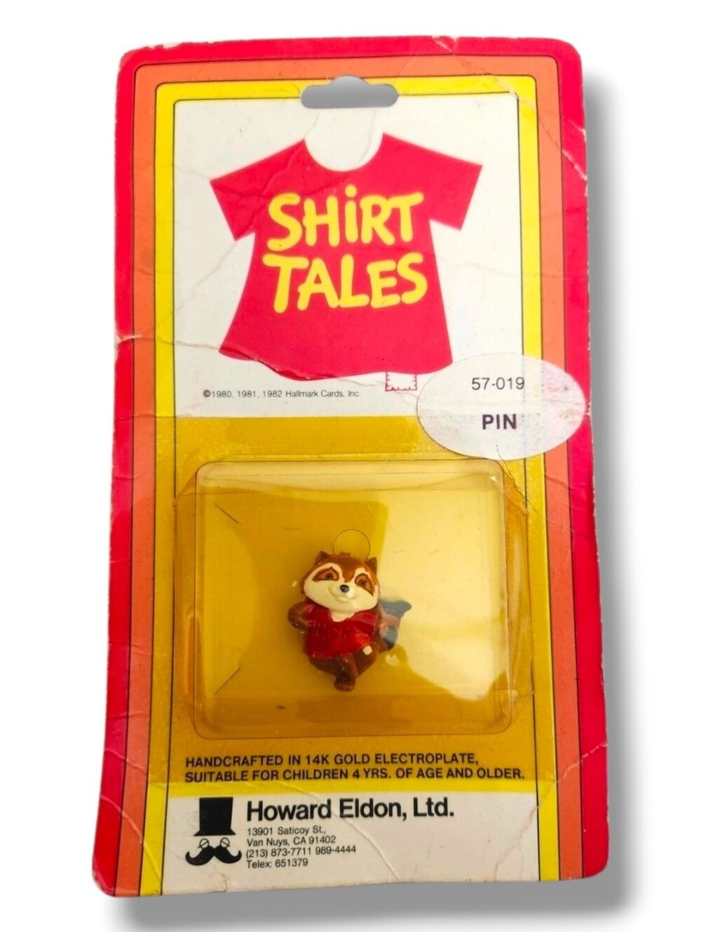 Shirt Tales Rick Raccoon Pin New In Box 1982 14k Gold Collectors Series
